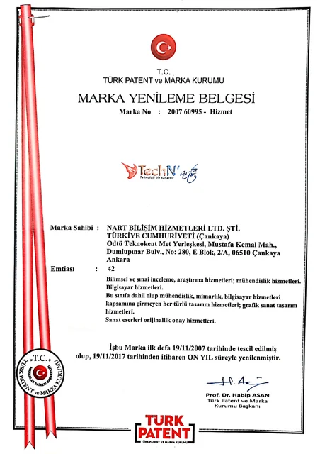 Marka Tescili TechNarts certificate
