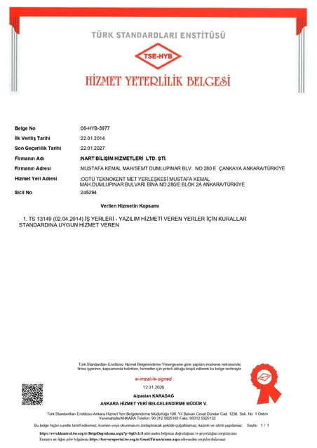 TSE Hizmet Yeterlilik certificate